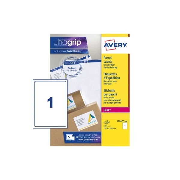 Avery Jam Free White Laser Labels (1 Per Sheet) Box 100 Labels