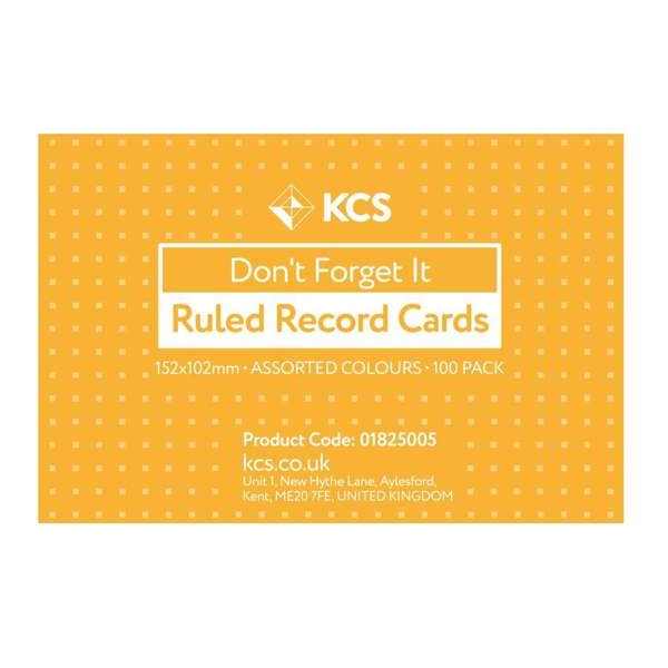 Record Cards, Ruled, Asst Cols, 102mmx152mm, Pk100