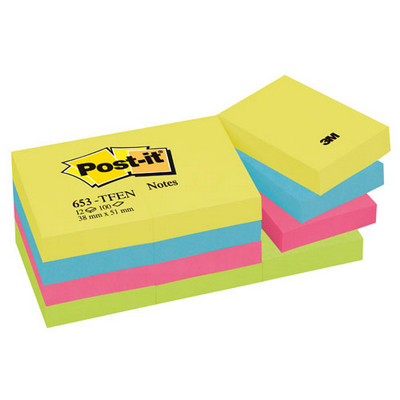 Post-it� Energetic Notes, 38 x 51mm, Assorted, Pack 12