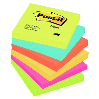 Post-it Energetic Notes, 76 x 76mm, Assorted, Pack 6