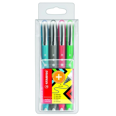 STABILO worker+ colorful Rollerball Pens, Assorted Colours, Pack 4