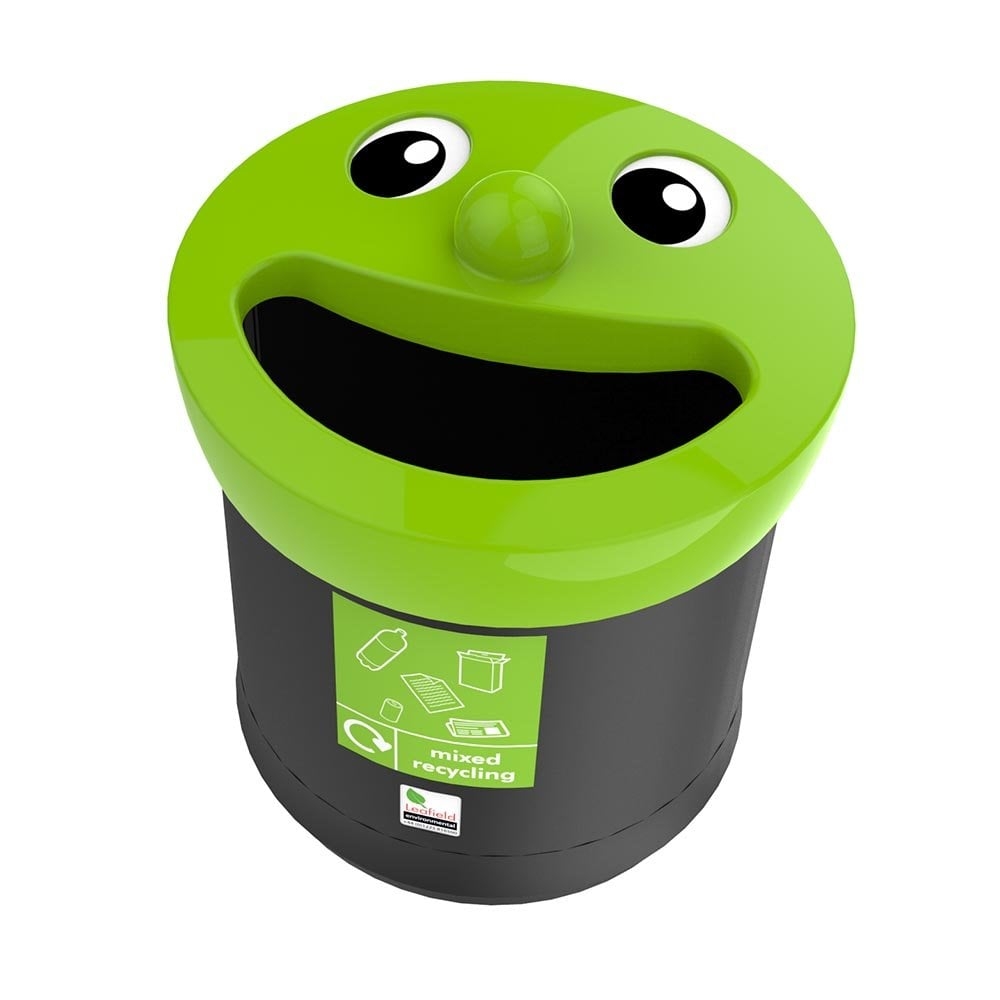 Smiley Face Mixed Recycling Bin Lime Green Each 41ltr
