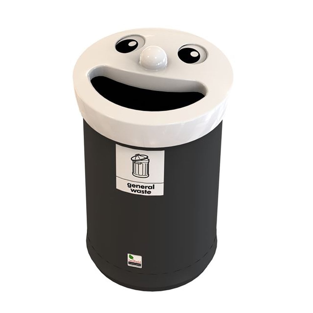 Smiley Face General Waste Recycling Bin White Each 52ltr