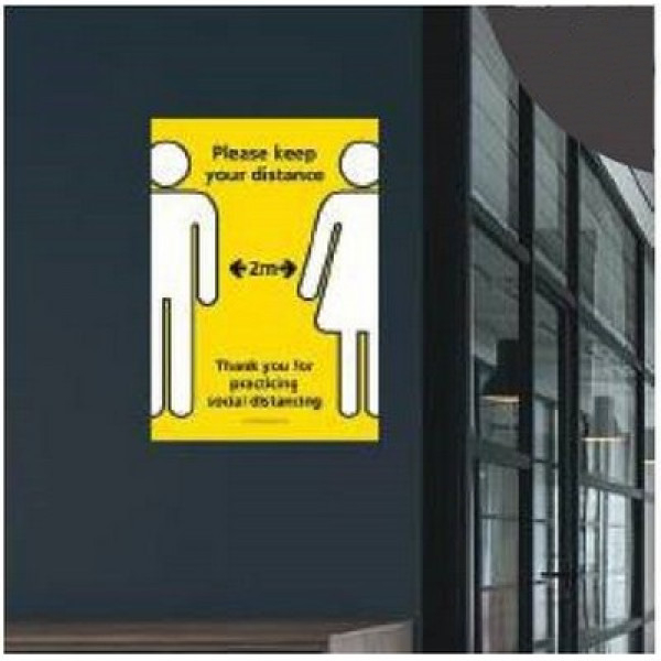 Wall Posters Please Keep Your Distance Black/Yellow/White A3 Each