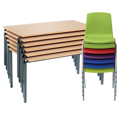 Set of 4 tables and 8 chairs ages 8-11 years Light Grey Green